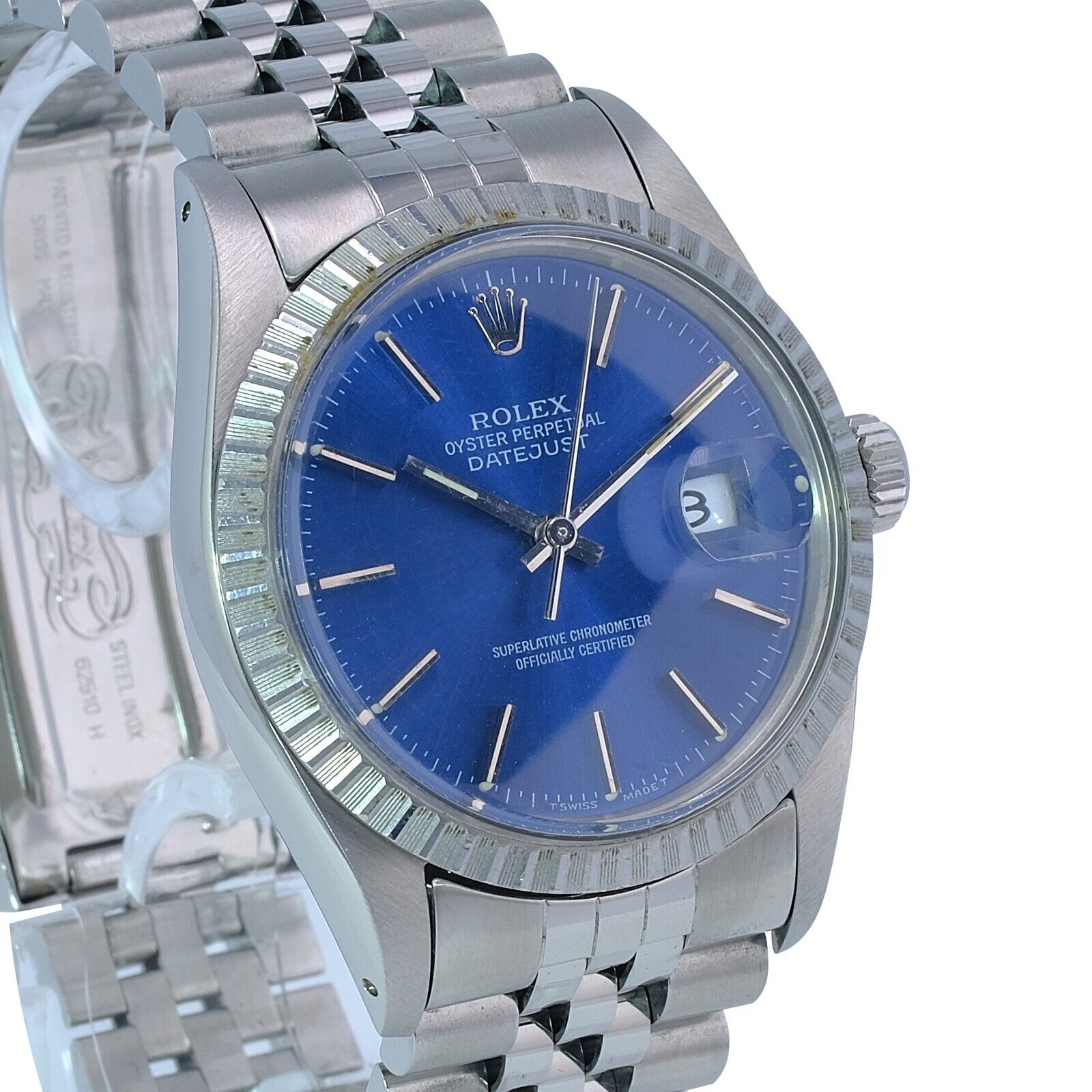 Rolex Mens Datejust Watch Stainless Steel Blue Index Dial Jubilee Band 36mm - luxuriantconcierge