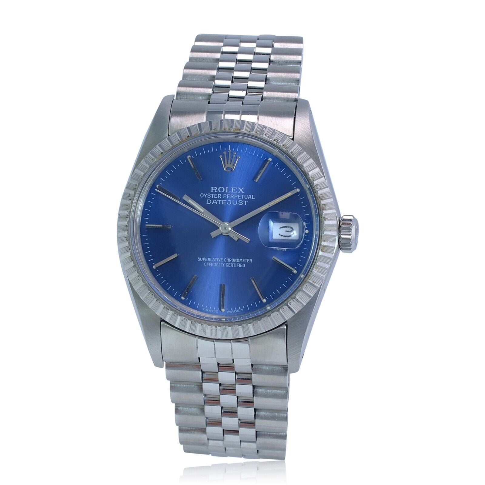 Rolex Mens Datejust Watch Stainless Steel Blue Index Dial Jubilee Band 36mm - luxuriantconcierge