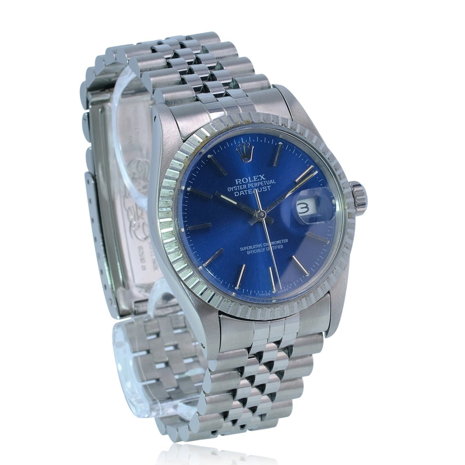 Rolex Mens Datejust Watch Stainless Steel Blue Index Dial Jubilee Band 36mm - luxuriantconcierge