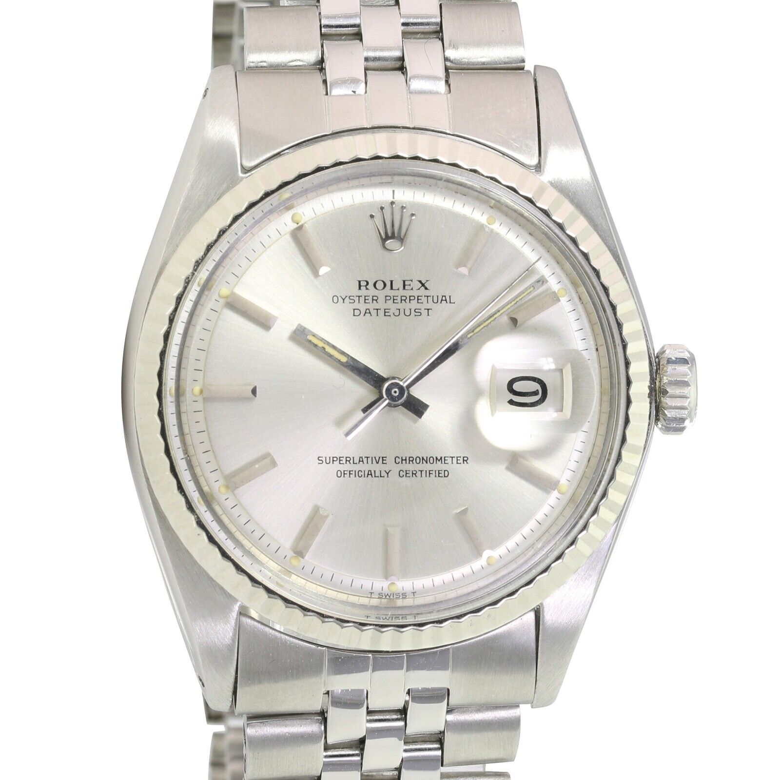 Rolex Datejust Mens White Gold & SS 36mm Silver Index Dial Fluted Jubilee Watch - luxuriantconcierge