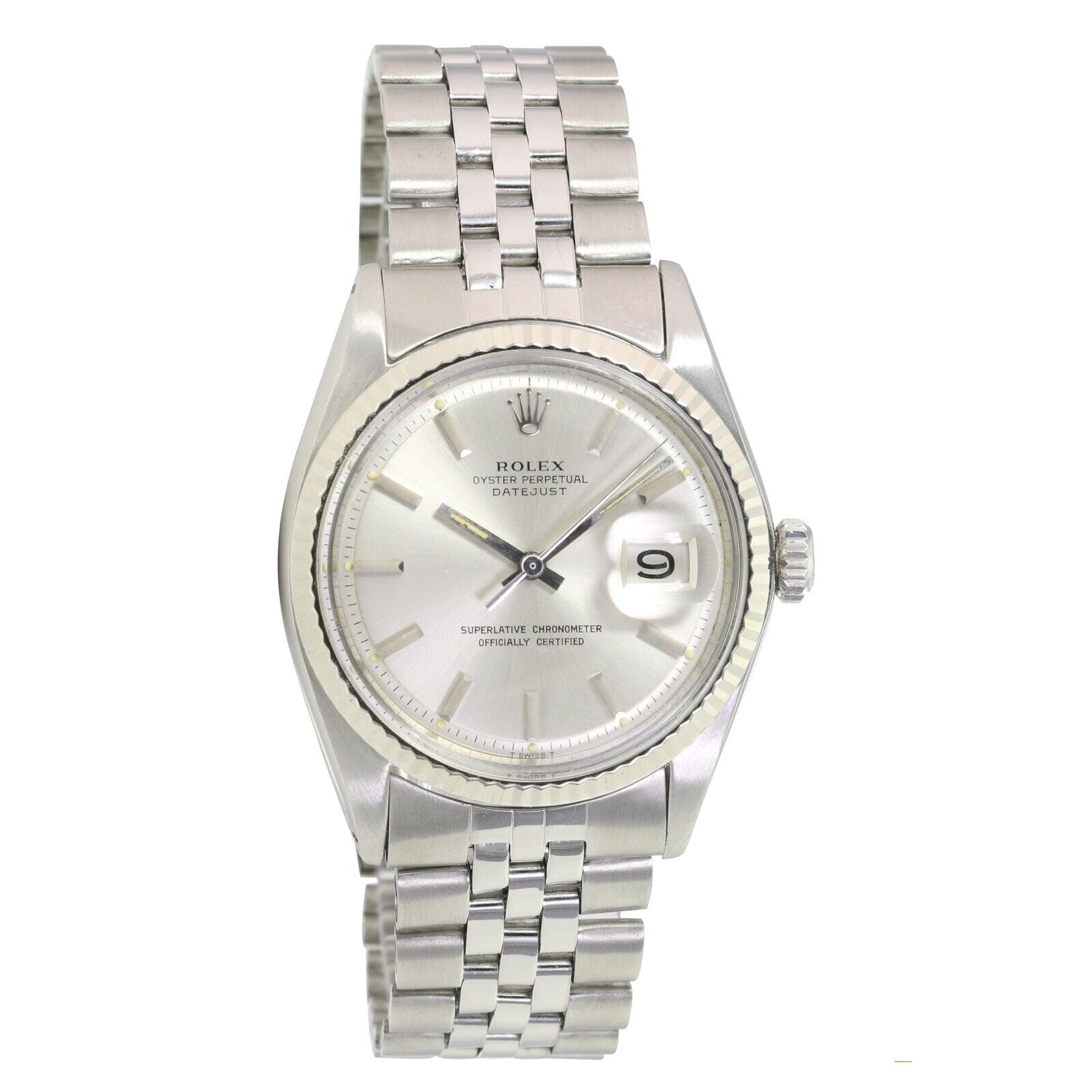 Rolex Datejust Mens White Gold & SS 36mm Silver Index Dial Fluted Jubilee Watch - luxuriantconcierge