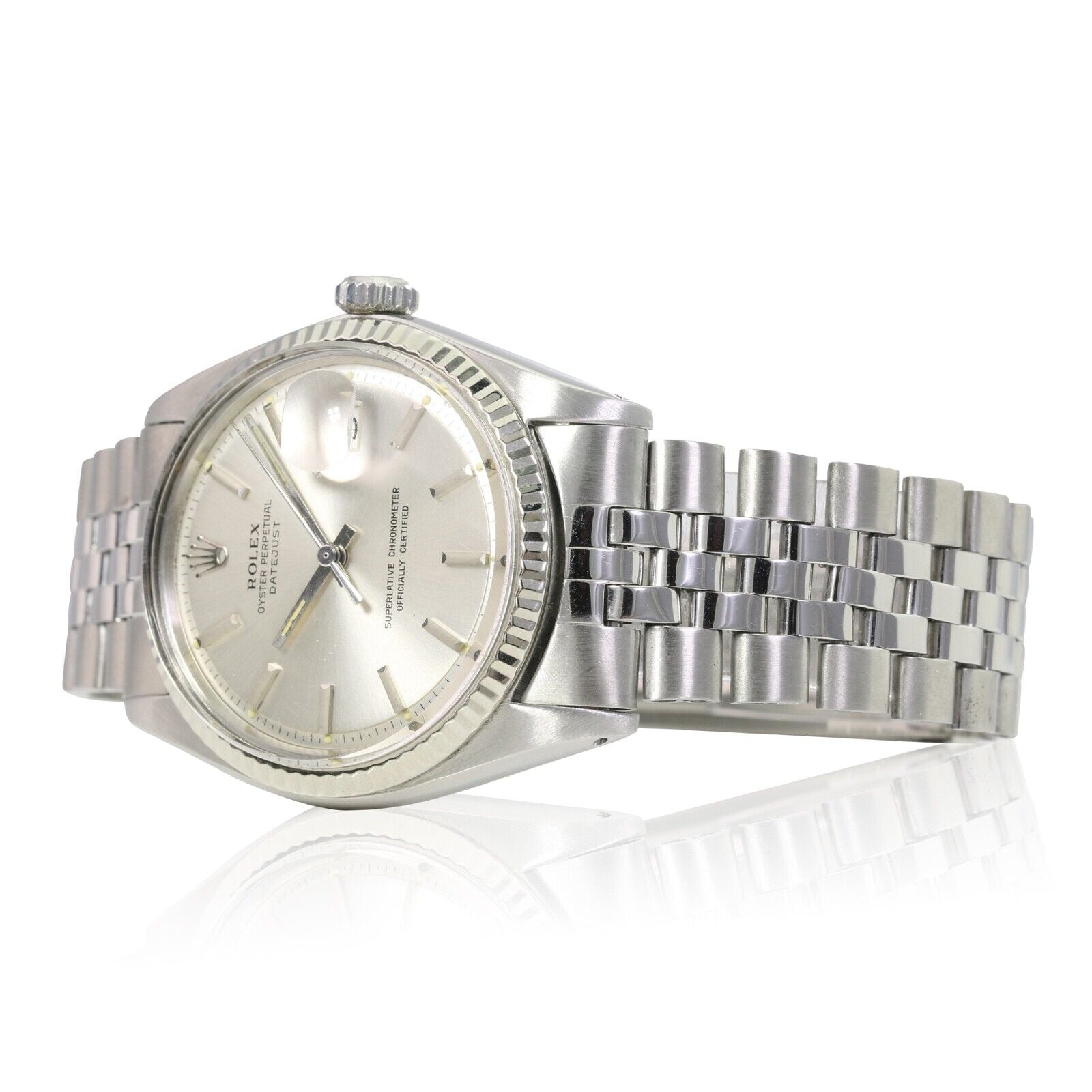 Rolex Datejust Mens White Gold & SS 36mm Silver Index Dial Fluted Jubilee Watch - luxuriantconcierge