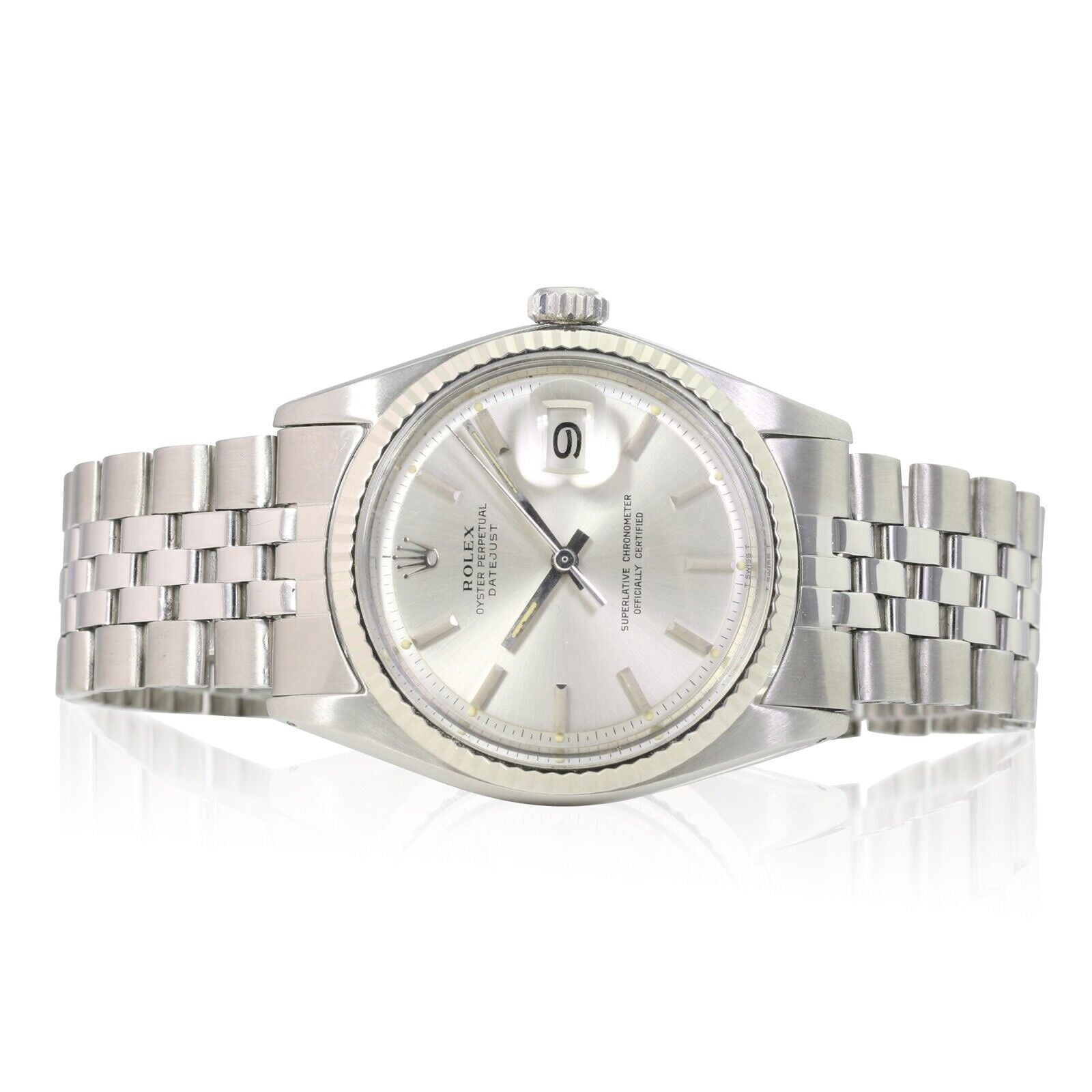 Rolex Datejust Mens White Gold & SS 36mm Silver Index Dial Fluted Jubilee Watch - luxuriantconcierge