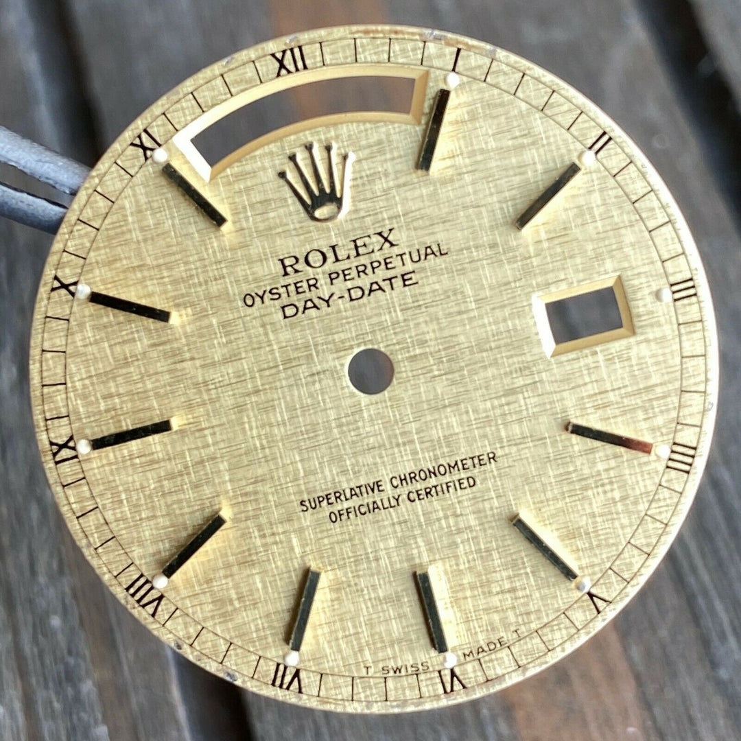 Original Rolex Day-Date 18K Yellow Champagne Linen Index Dial 36mm 18038 18238 - luxuriantconcierge