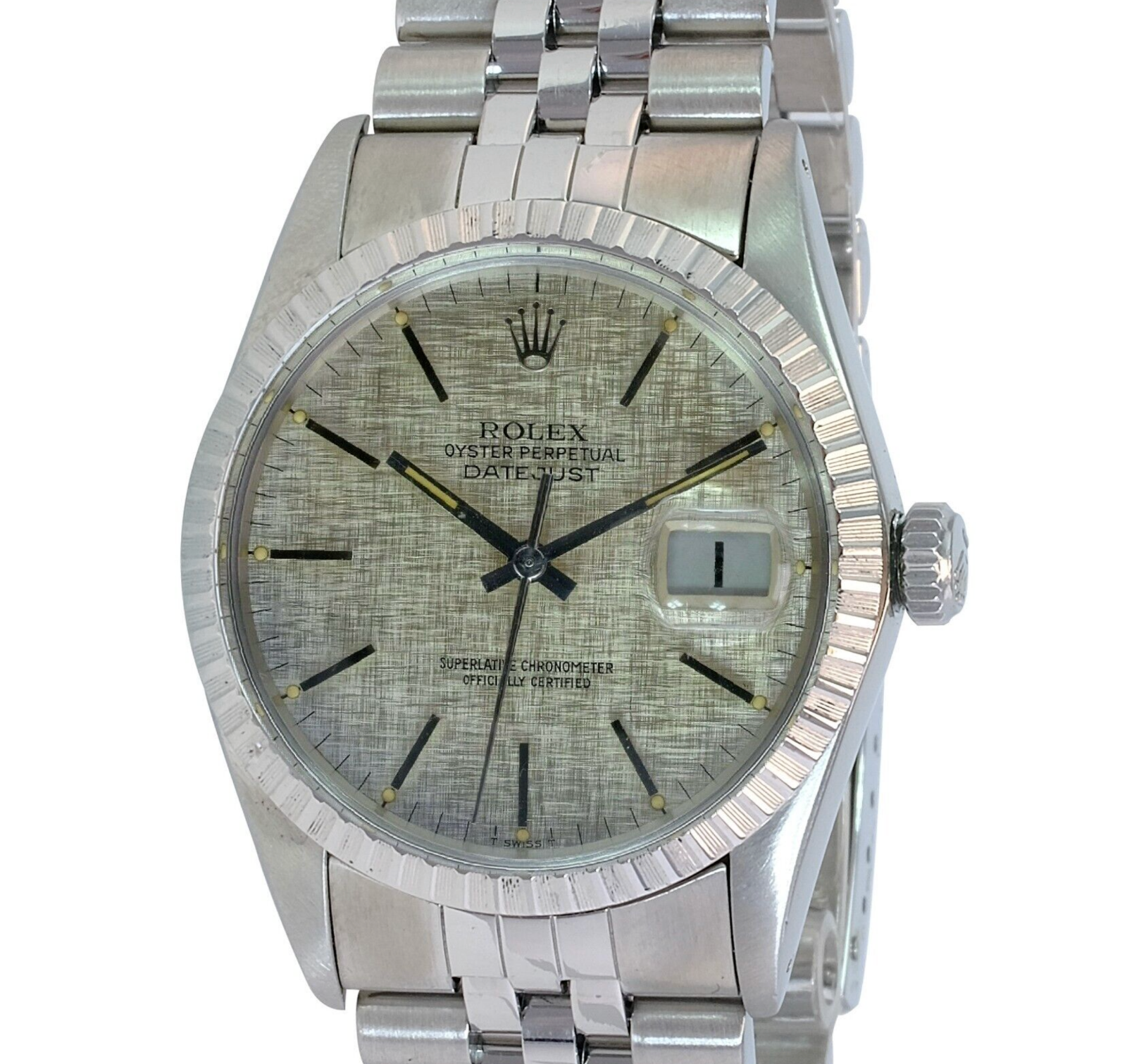 Rolex Men's Datejust S Steel Factory Silver Linen Dial Engine-turned 36mm Watch - luxuriantconcierge