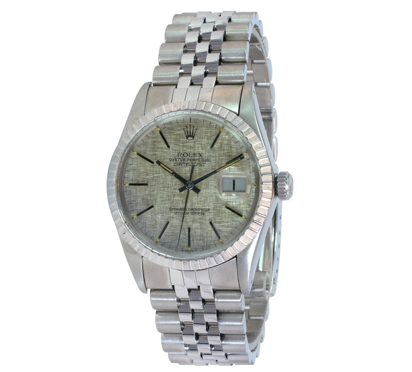 Rolex Men's Datejust S Steel Factory Silver Linen Dial Engine-turned 36mm Watch - luxuriantconcierge