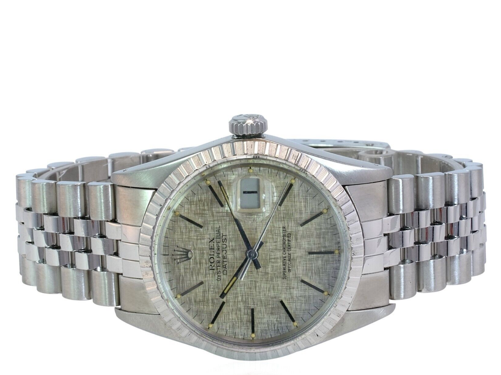 Rolex Men's Datejust S Steel Factory Silver Linen Dial Engine-turned 36mm Watch - luxuriantconcierge