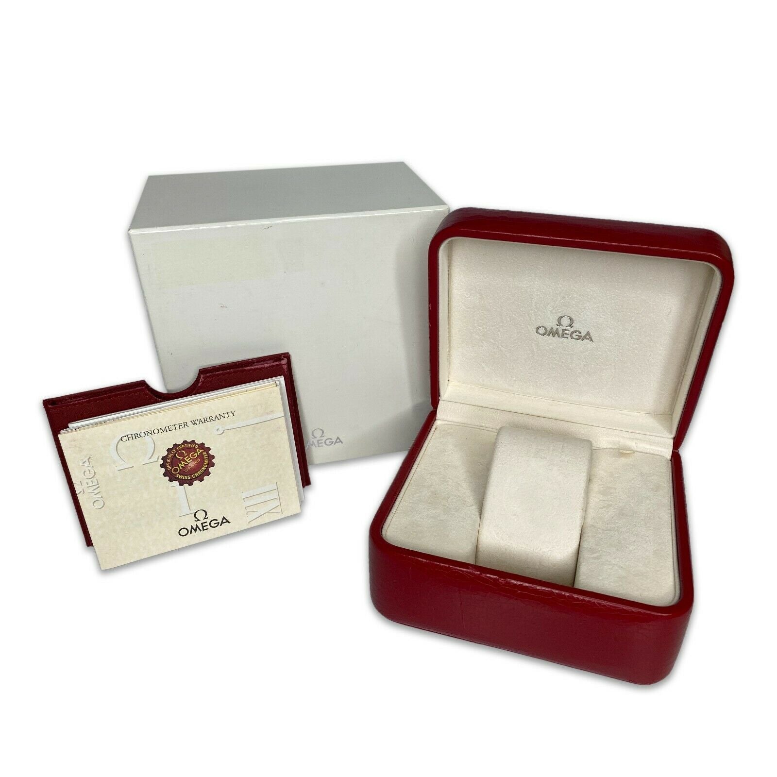 Vintage Omega Watch Box with Outer Box and certificate wallet, hang tag, booklet - luxuriantconcierge