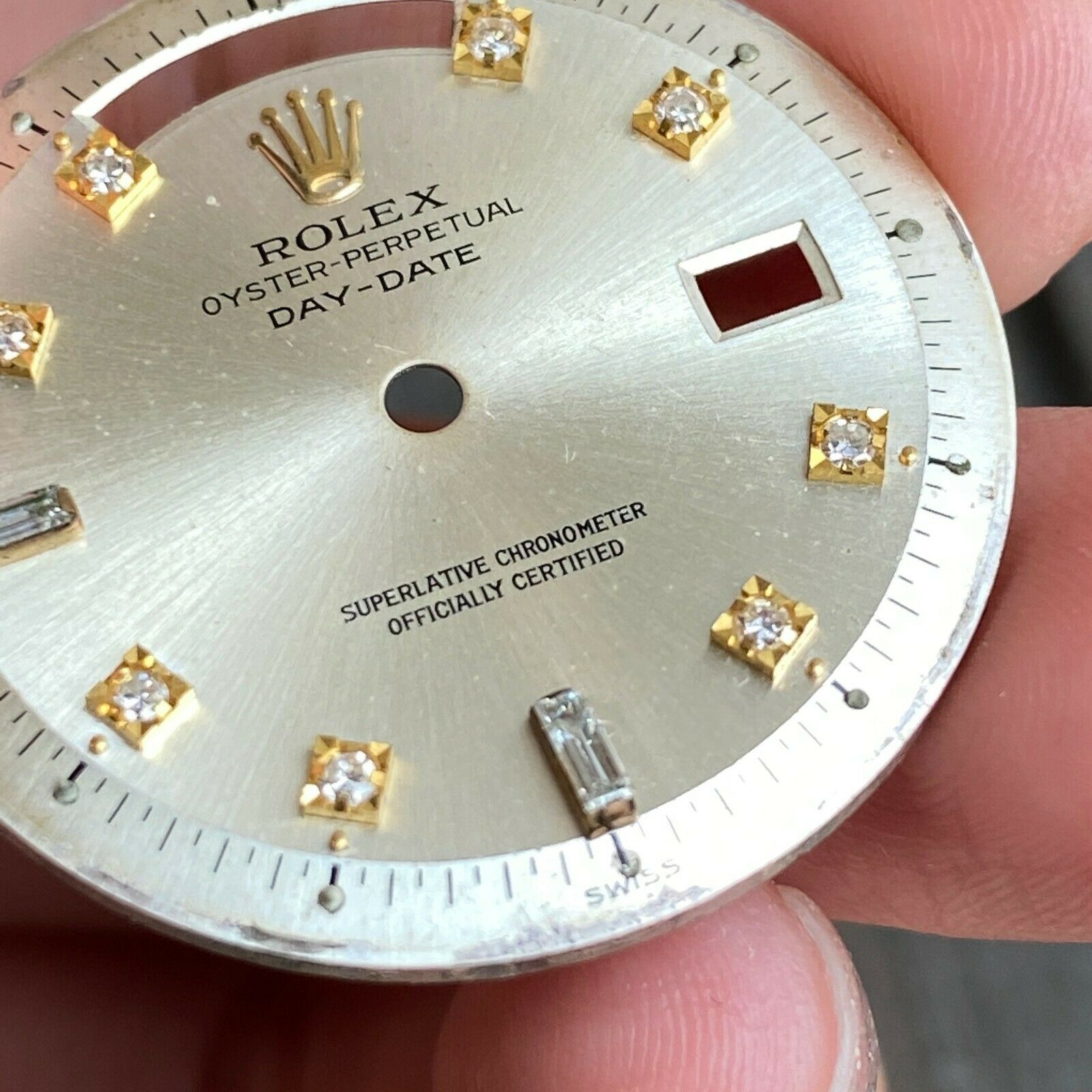 Rolex Day-Date RARE Silver Diamond Pie-Pan Dial for ref. 1803 1807 Gold Watch - luxuriantconcierge