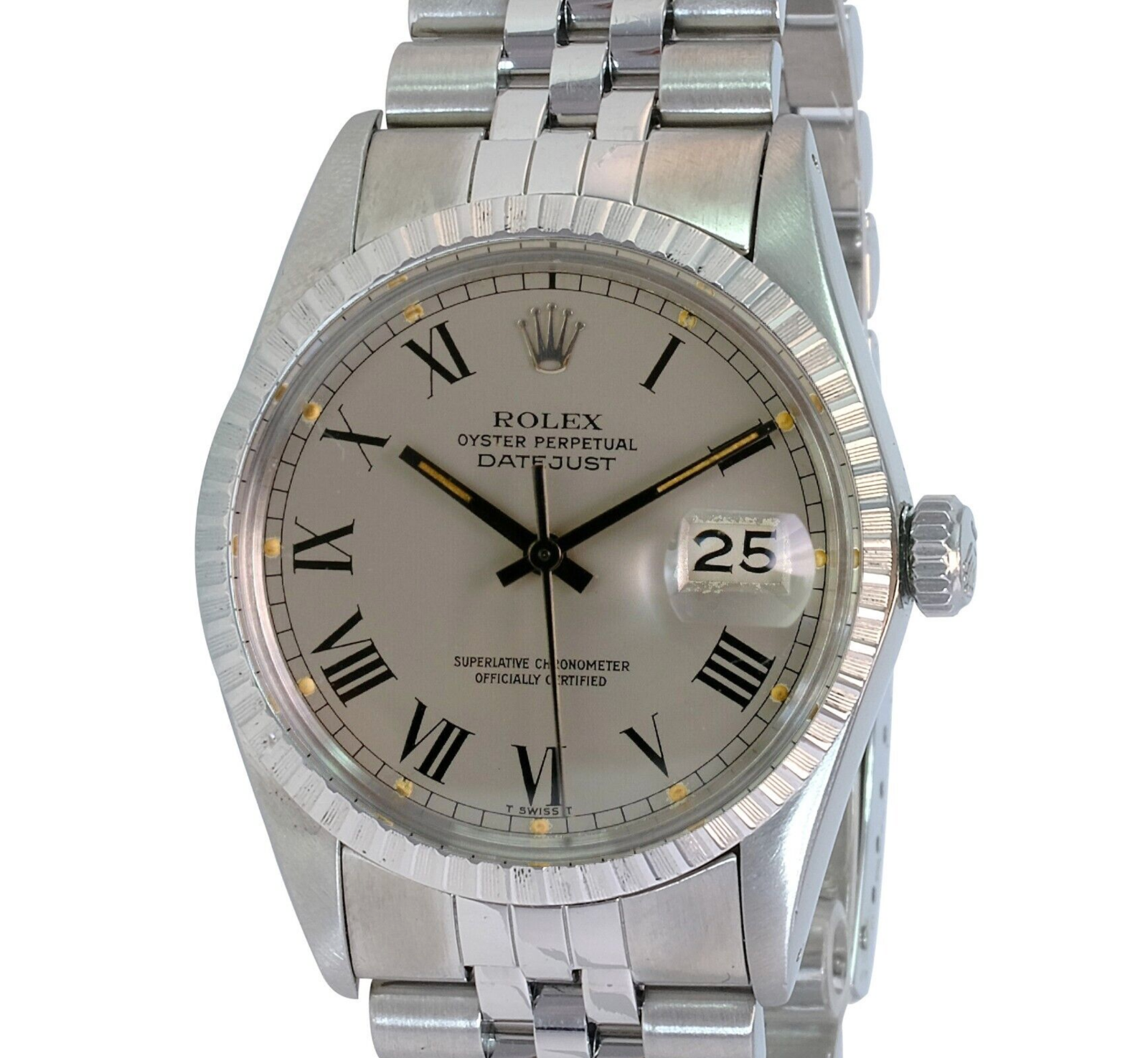 Rolex Men's Datejust Steel Factory Grey Buckley Dial Engine-turned 36mm Watch - luxuriantconcierge