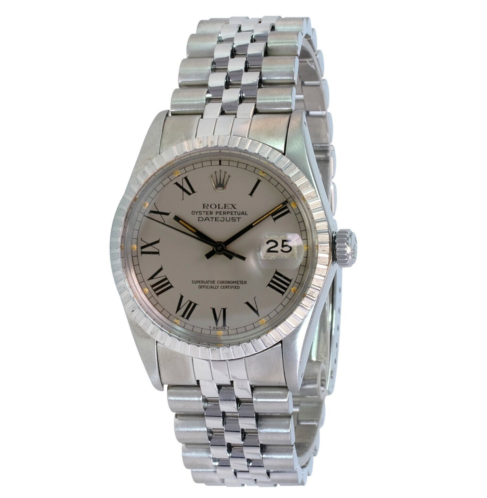 Rolex Men's Datejust Steel Factory Grey Buckley Dial Engine-turned 36mm Watch - luxuriantconcierge