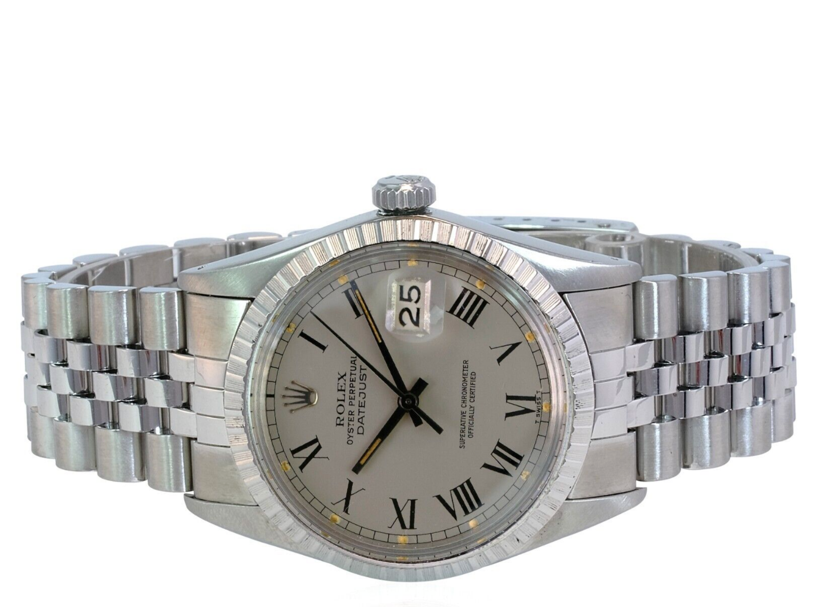 Rolex Men's Datejust Steel Factory Grey Buckley Dial Engine-turned 36mm Watch - luxuriantconcierge