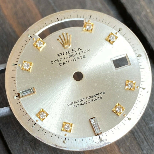 Rolex Day-Date RARE Silver Diamond Pie-Pan Dial for ref. 1803 1807 Gold Watch - luxuriantconcierge