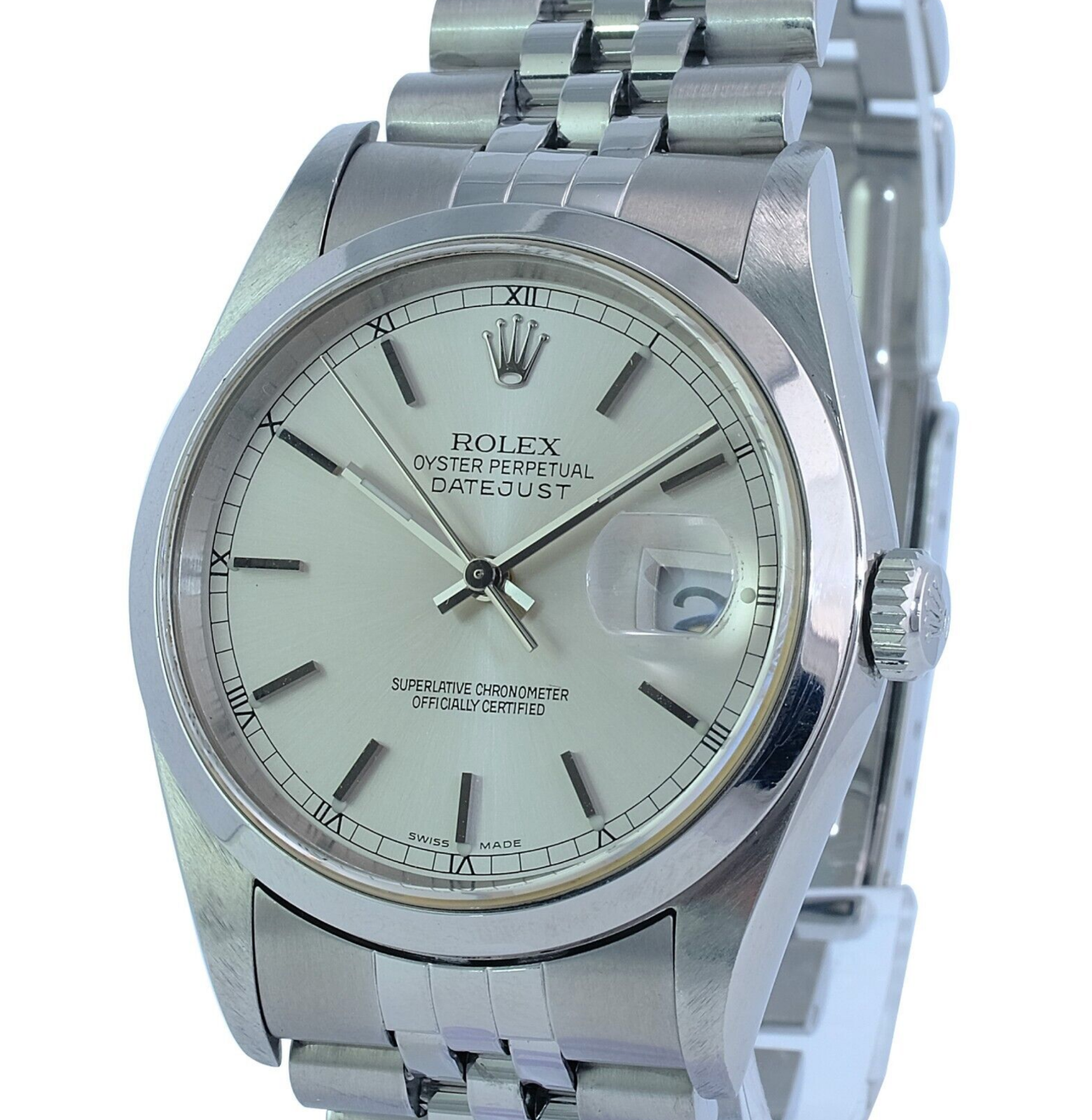 Rolex Men's Datejust Silver Index Dial SS Smooth Bezel Jubilee 36mm Watch - luxuriantconcierge