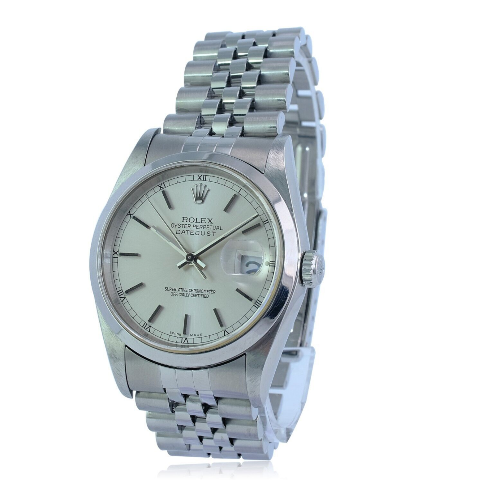 Rolex Men's Datejust Silver Index Dial SS Smooth Bezel Jubilee 36mm Watch - luxuriantconcierge