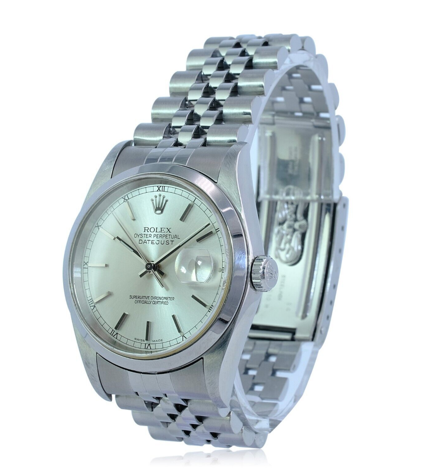 Rolex Men's Datejust Silver Index Dial SS Smooth Bezel Jubilee 36mm Watch - luxuriantconcierge