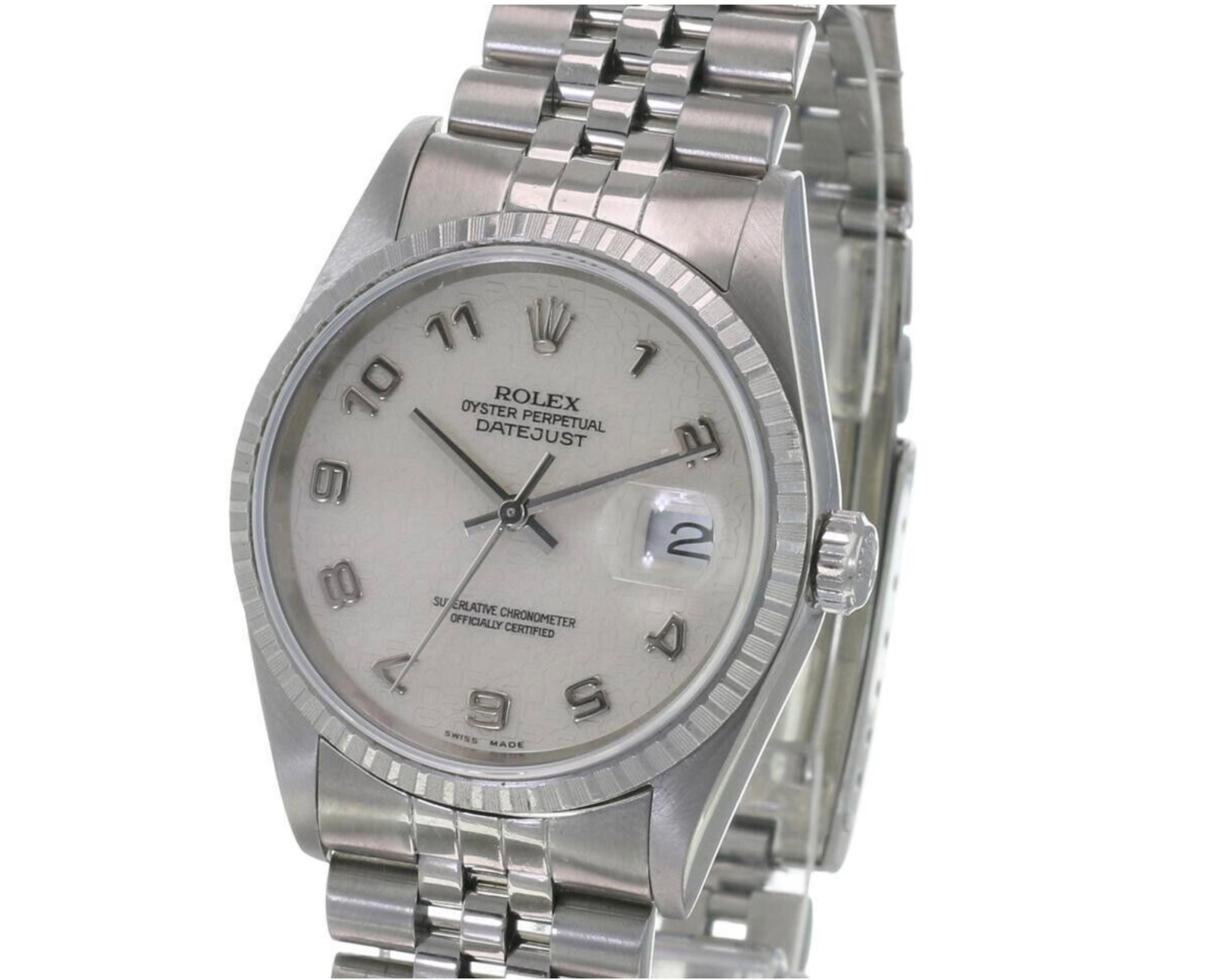 Rolex Men's Datejust SS Cream Jubilee Arabic Dial Engine-turned Bezel 36mm Watch - luxuriantconcierge