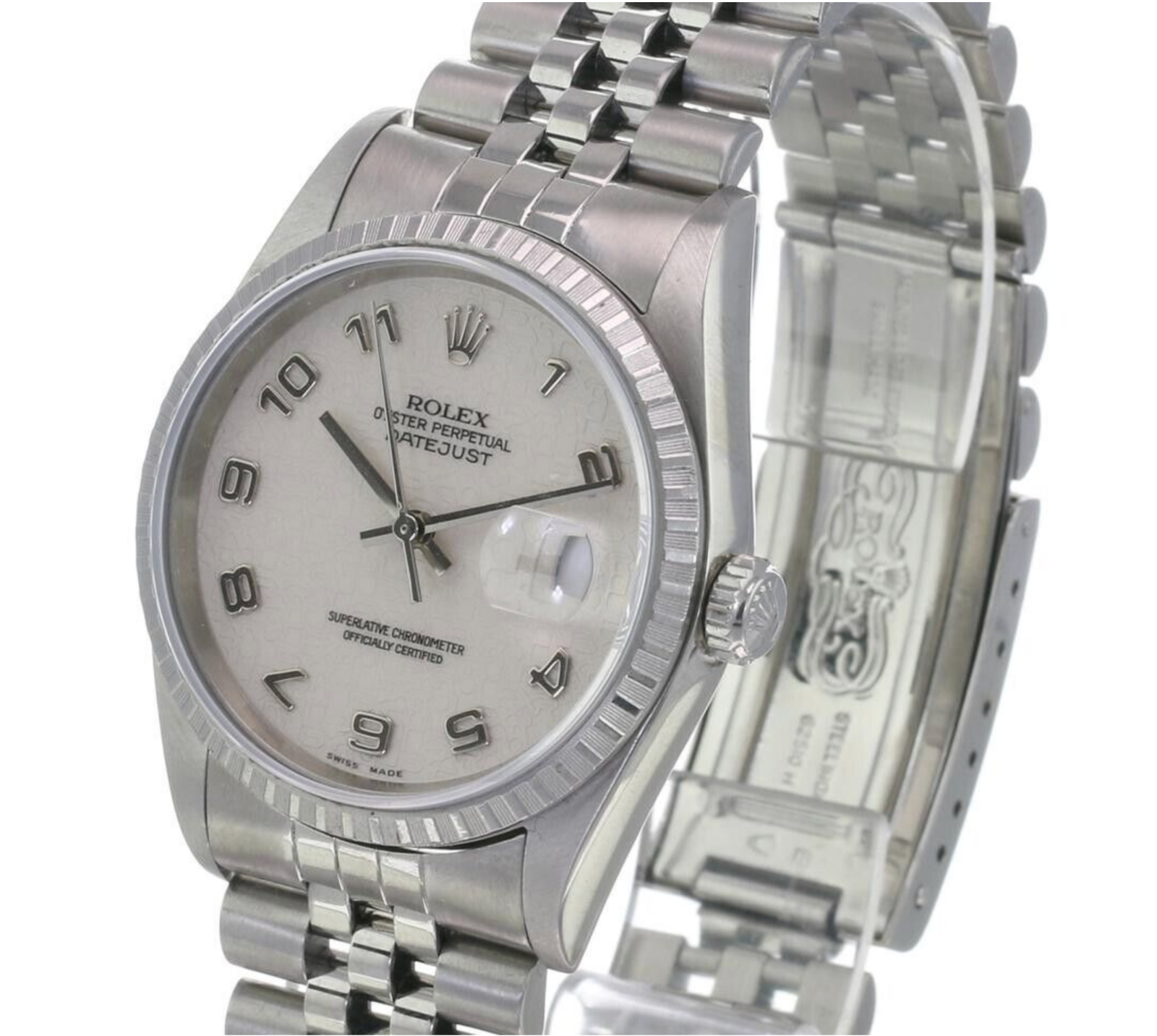 Rolex Men's Datejust SS Cream Jubilee Arabic Dial Engine-turned Bezel 36mm Watch - luxuriantconcierge