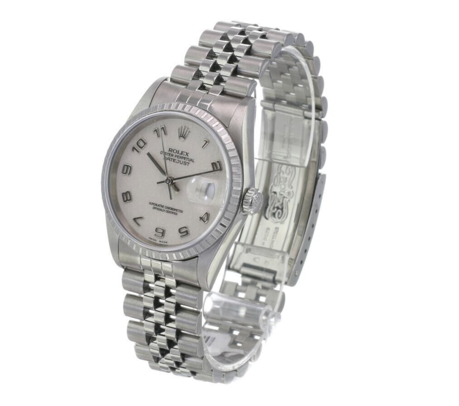 Rolex Men's Datejust SS Cream Jubilee Arabic Dial Engine-turned Bezel 36mm Watch - luxuriantconcierge