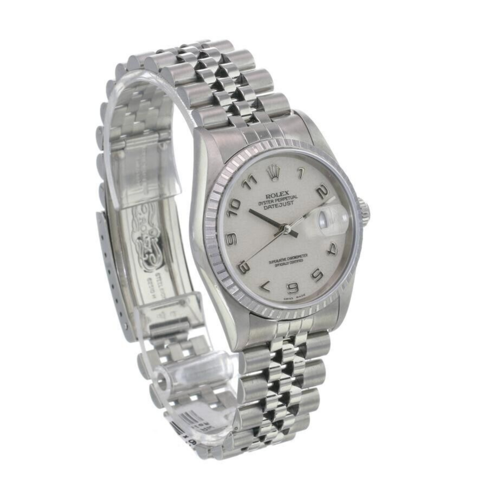 Rolex Men's Datejust SS Cream Jubilee Arabic Dial Engine-turned Bezel 36mm Watch - luxuriantconcierge