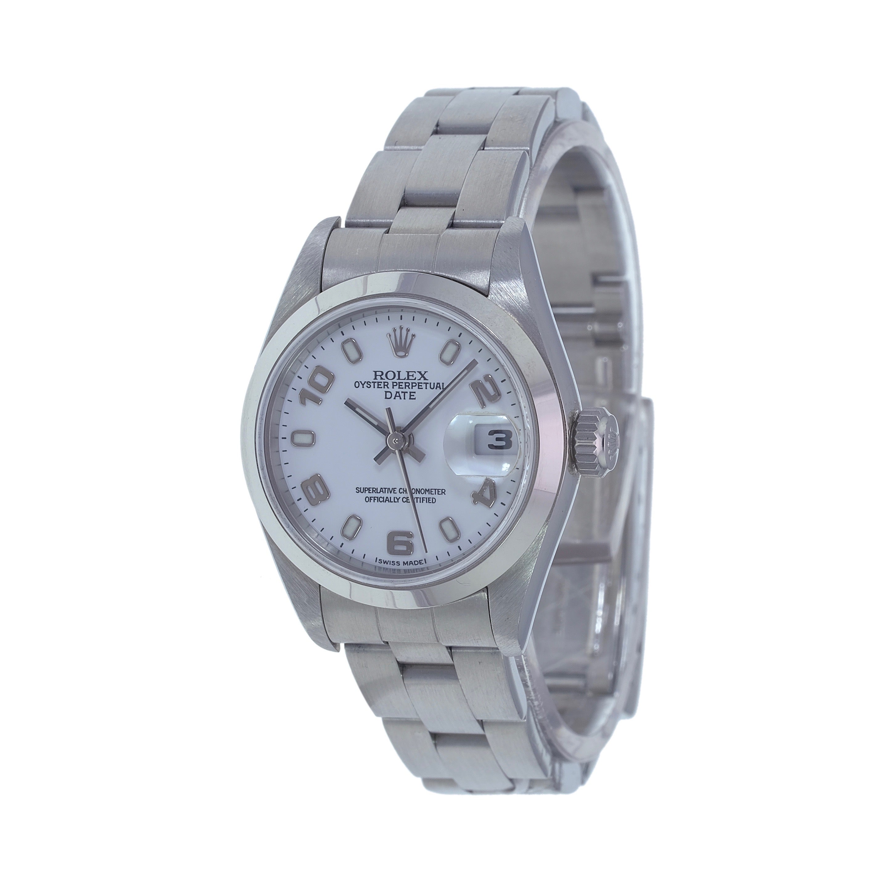 Rolex Date White Index-Arabic Oyster Band 79160 w/ Box & Paper - luxuriantconcierge