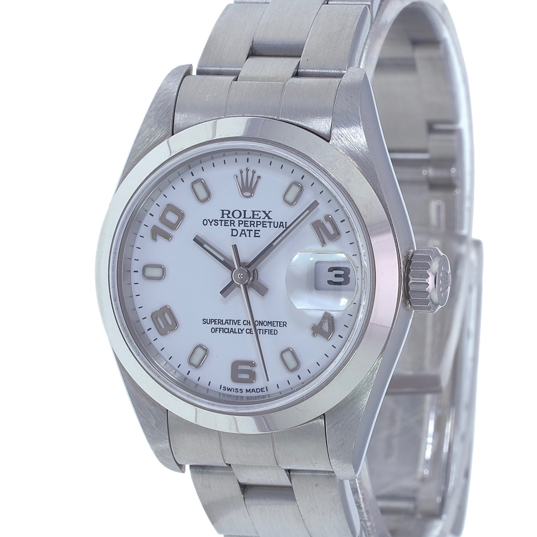 Rolex Date White Index-Arabic Oyster Band 79160 w/ Box & Paper - luxuriantconcierge